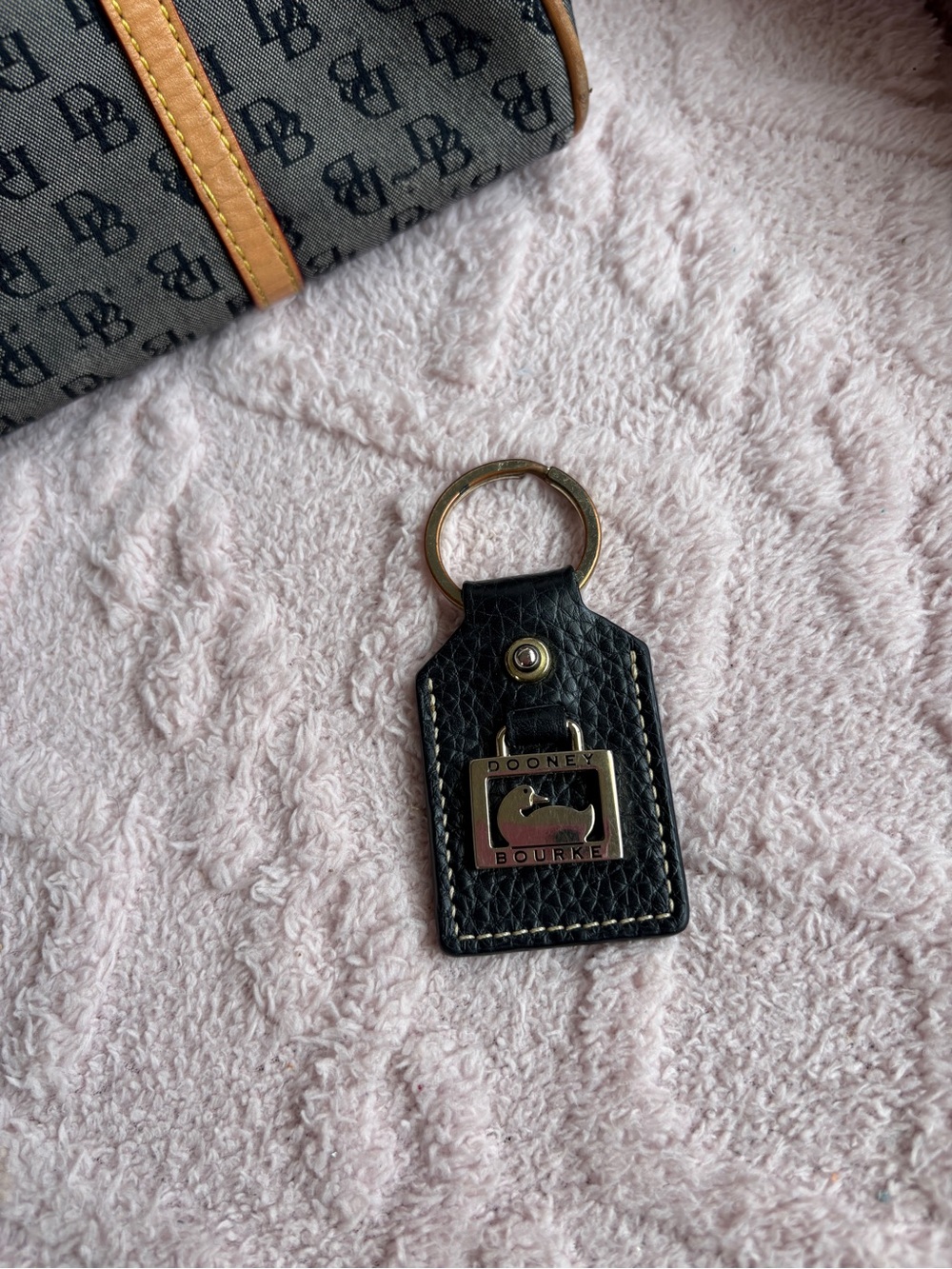 Dooney & Bourke Black Leather Keyring with Gold-Tone Logo Plate